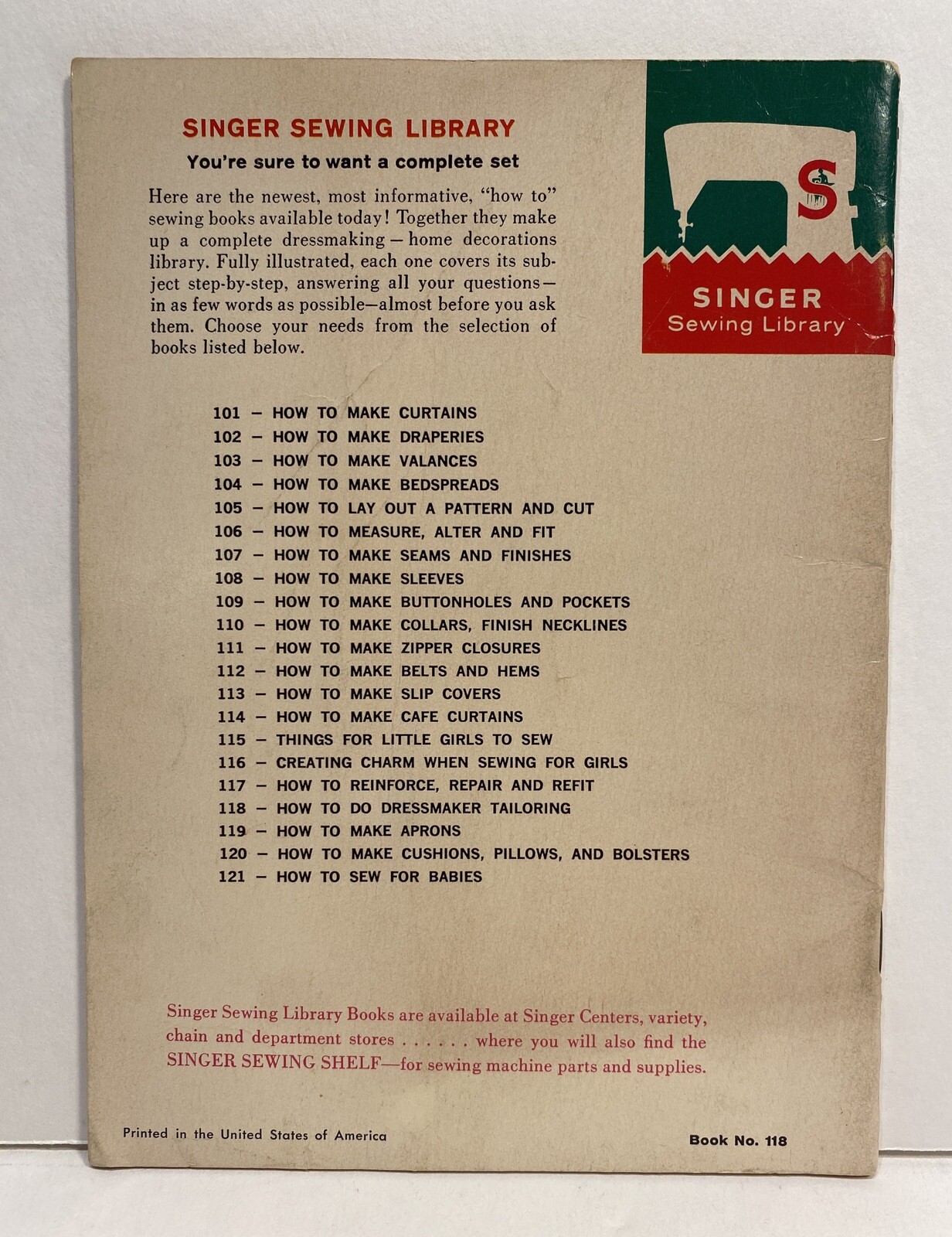 Singer Sewing Library Book No. 118: How to do Dressmaker Tailoring, 1961
