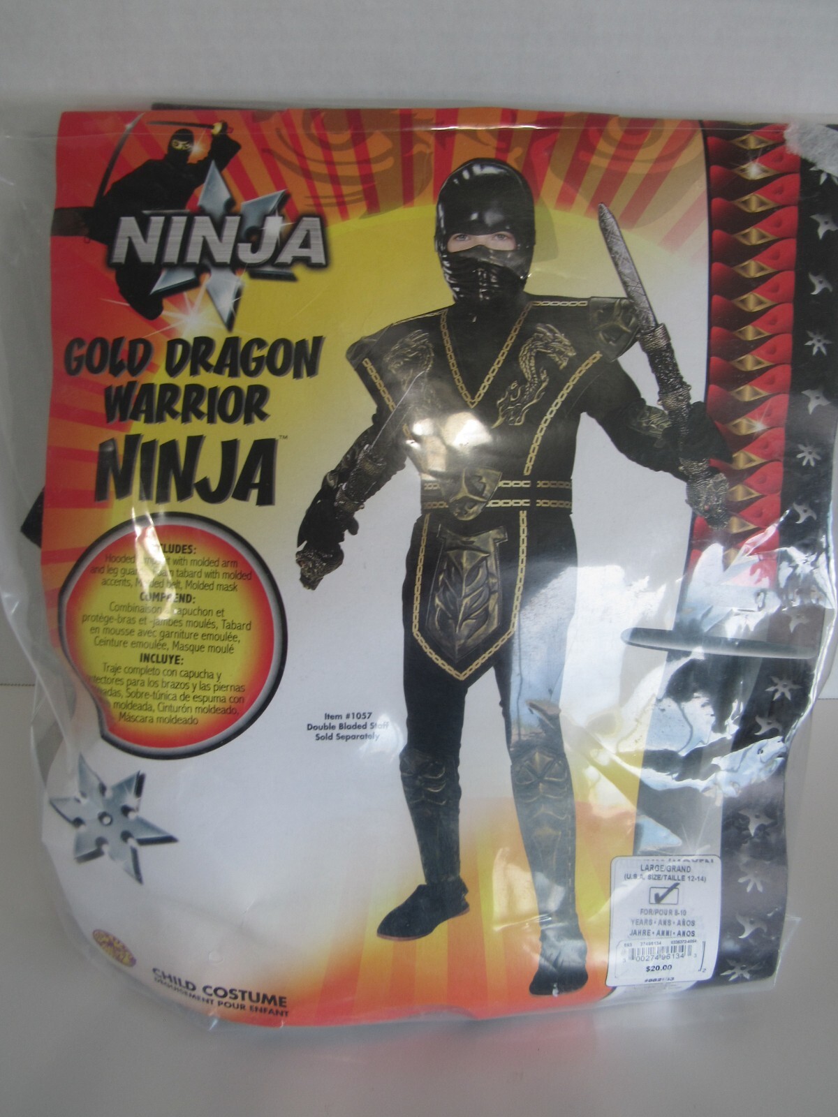 Rubies Gold Dragon Warrior Ninja Childs Costume New