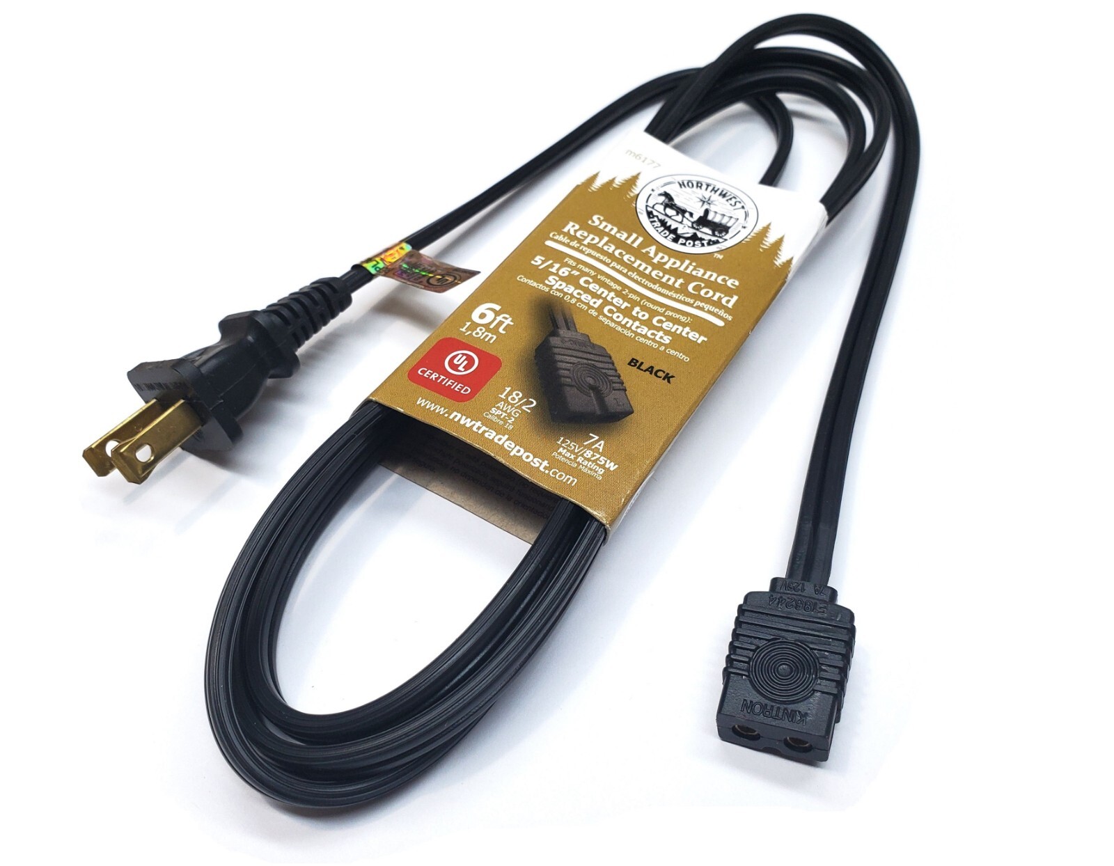 Replacement 6ft Power Cord for Vintage Solid State TV Stereo Radio 2-Prong Pin