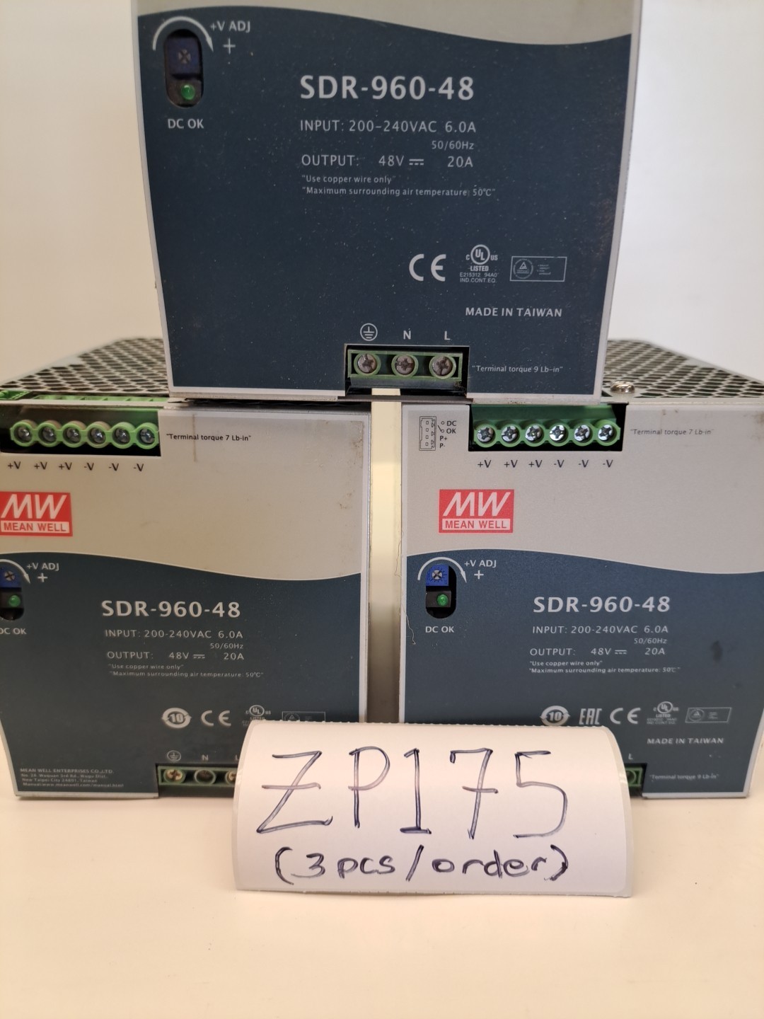 3 pcs MEANWELL SDR-960-48 DIN rail power supply USED