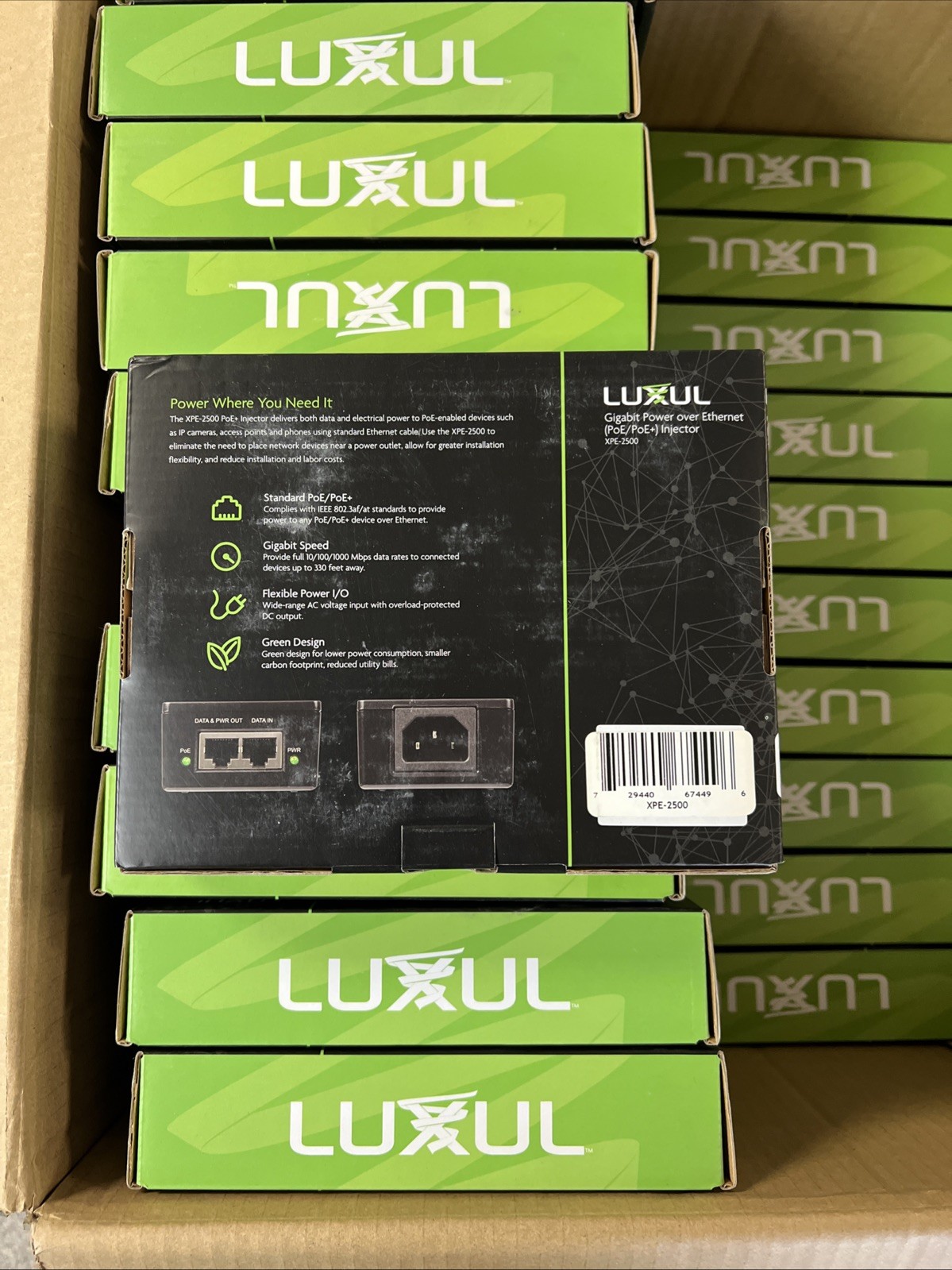 (LOTS OF 25)LUXUL Gigabit Power Over Ethernet PoE+ Injector-XPE-2500(New In Box)