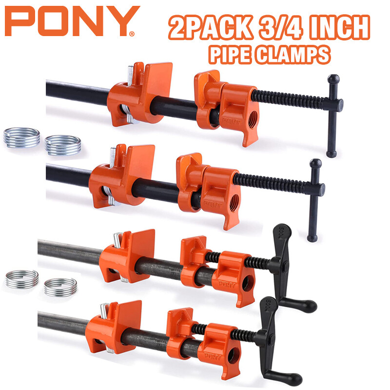 PONY 2-Pack 1/2" / 3/4" Pipe Clamps 52 Wood Gluing Pipe Clamp Fixture Black Pipe
