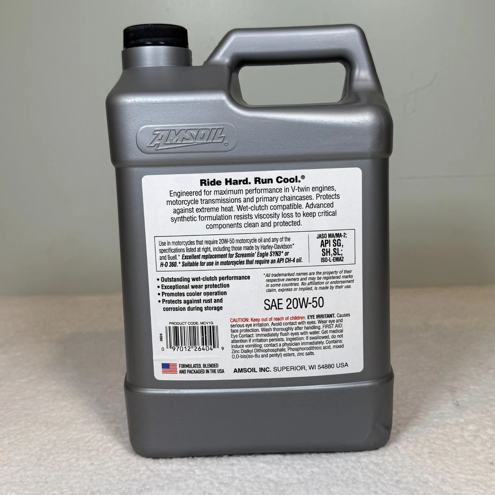 (1) AMSOIL SAE 20W-50 100% Synthetic V-Twin Motorcycle Oil 1 Gallon