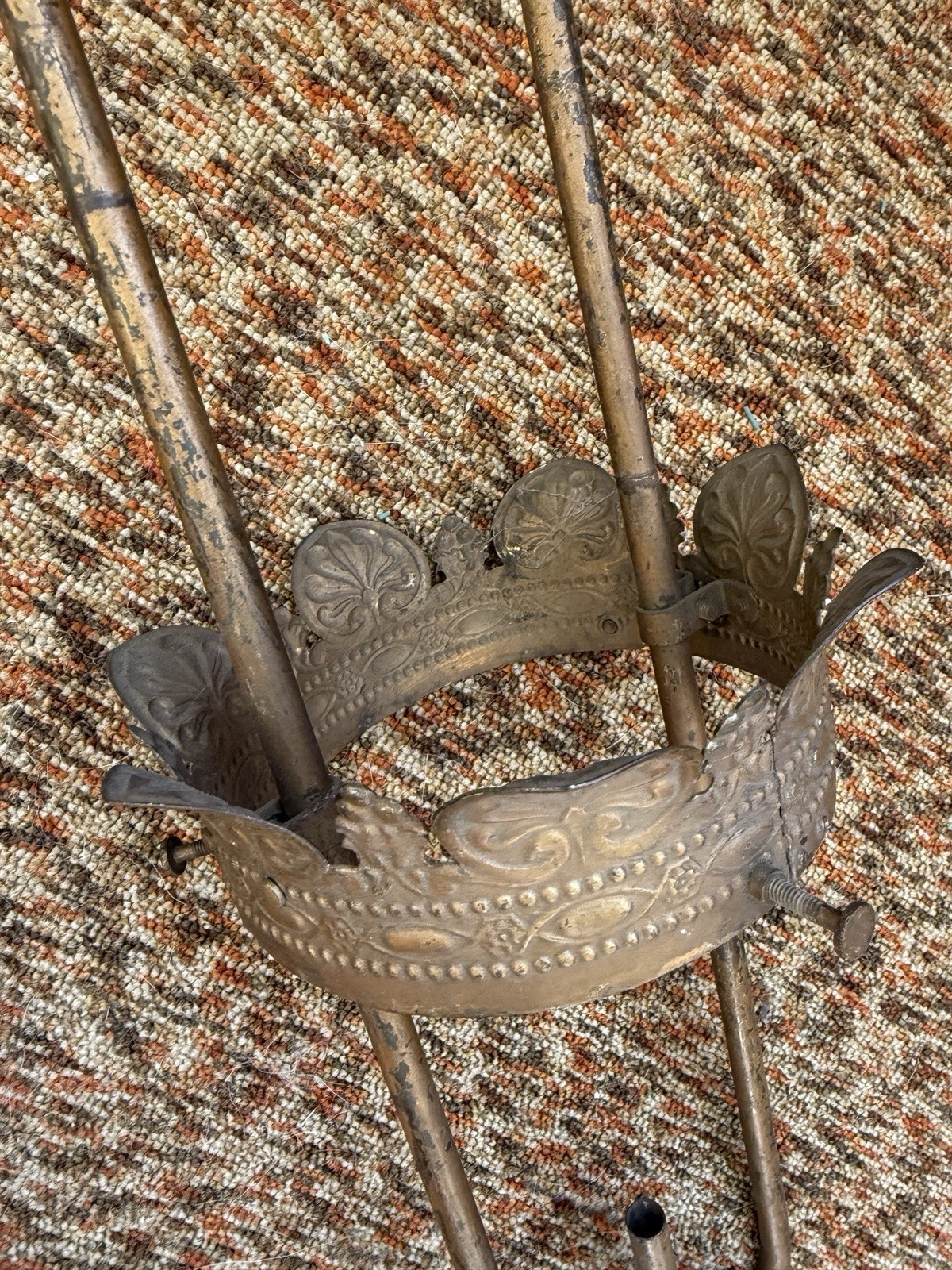 Antique Gas Pendant Hall Light Fixture Frame only to Restore Pressed Brass Crown