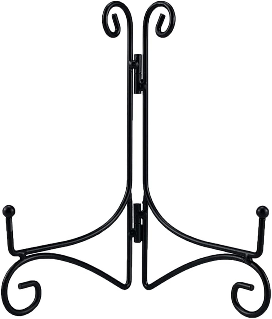 Black Iron Plate Stand, 10 Inch Plate Holder for Display, Small Metal Plate Disp