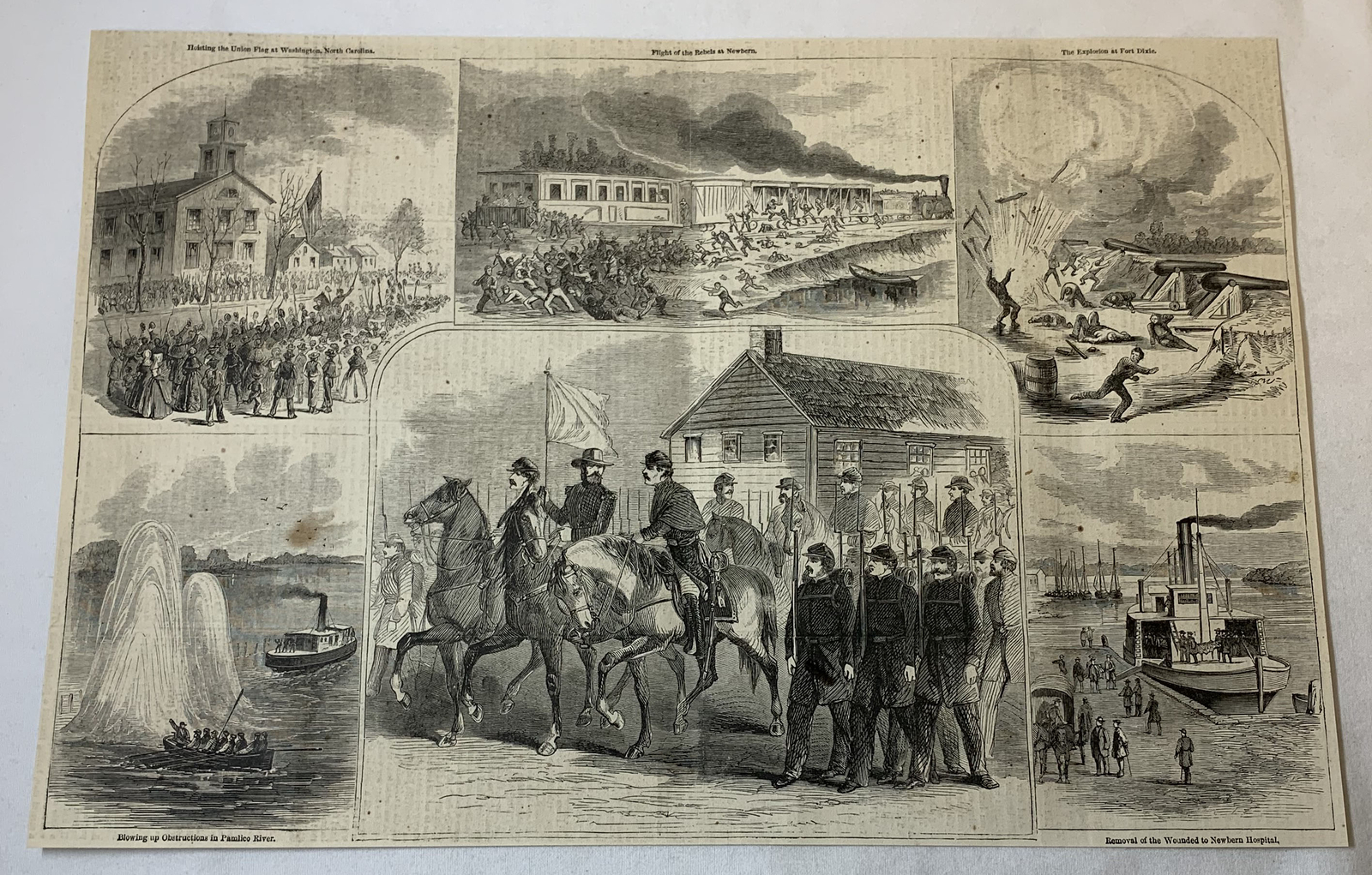 1862 magazine engraving ~ SCENES AT NEW BERN AND WASHINGTON, NORTH CAROLINA