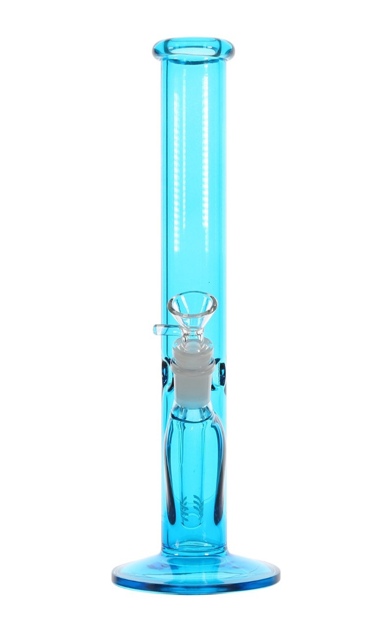 12” Neon Blue Straight Tube Glass Water Pipe Hand Painted + 14mm Bowl & Downstem