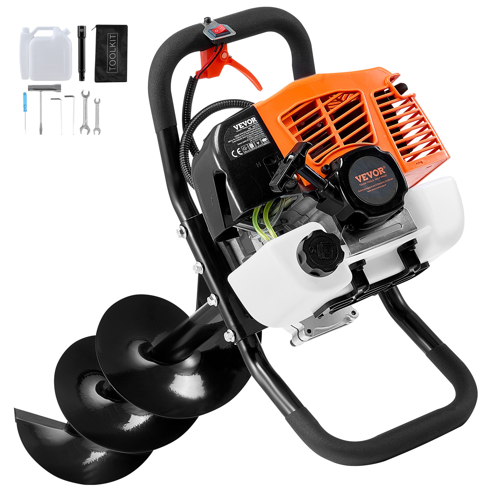 VEVOR 63CC 2400W Gas Post Hole Digger with 8-Inch Drill Bits