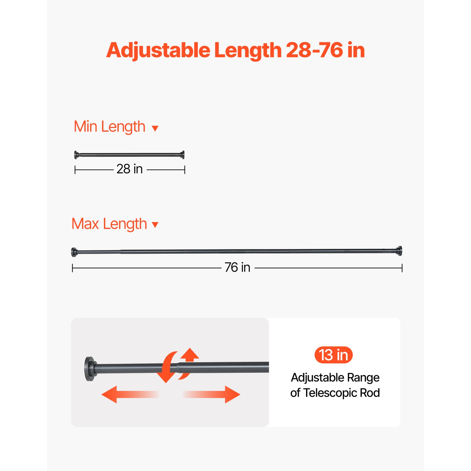 Uimoso Adjustable Tension Shower Rod 28-76 in Stainless Steel, Black Finish