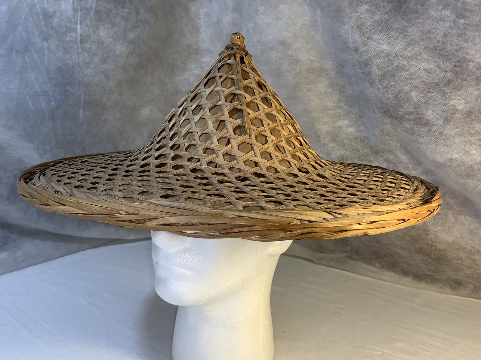 Conical Straw Hat Vtg Asian Chinese Handmade Sun Gardening Rice Coolie 18" Large