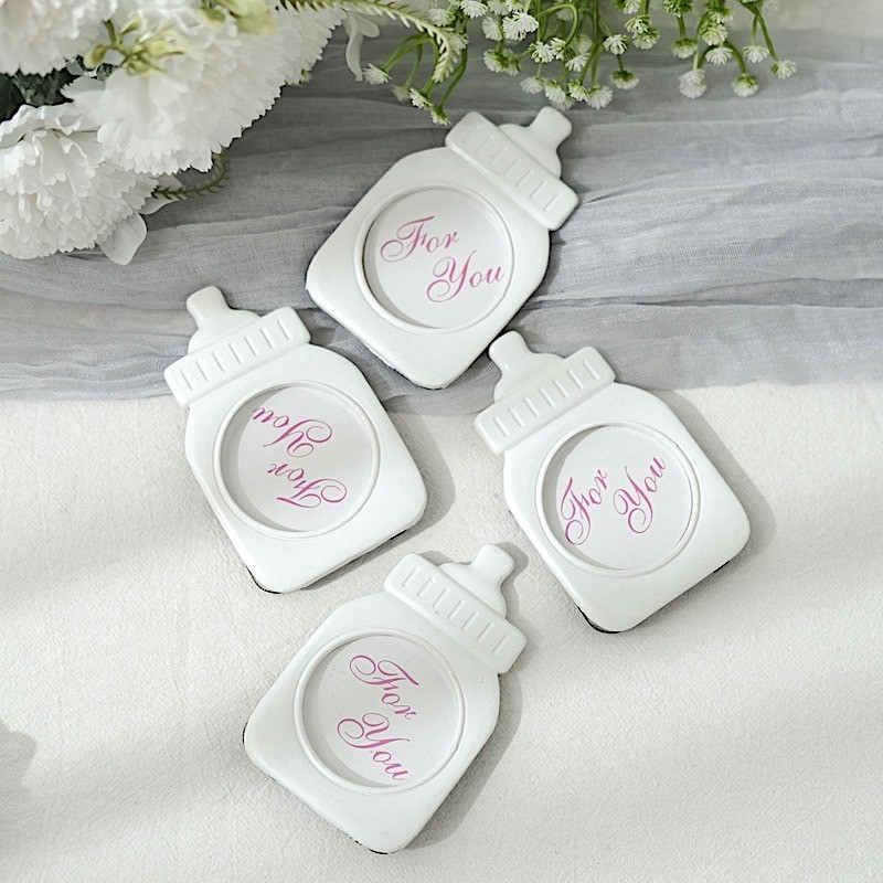 WHITE PINK 4 Mini 4" PICTURE FRAMES Feeding Bottle Baby Shower Favors Party Home
