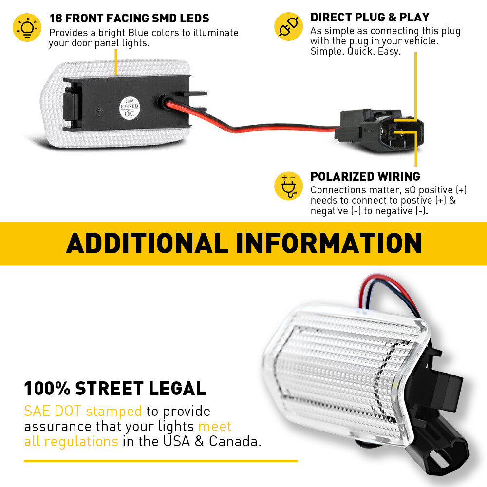 2X LED Door Courtesy Light Lamp White For 2008-2022 Toyota Camry Avalon Sequoia