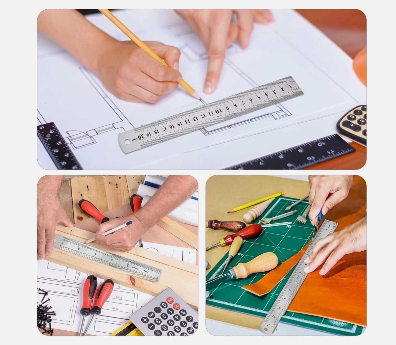 3Pcs Stainless Steel Ruler Set 6 8 12 Inch Metal Ruler with Inch and Metric New