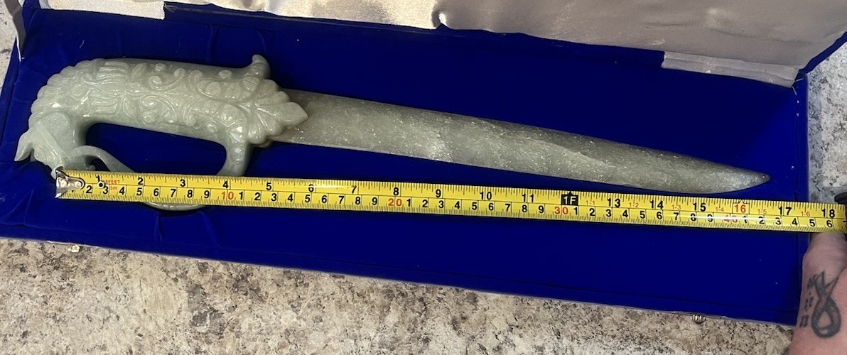 Carved jade horse hilt dagger with meticulously sculpted 18”long