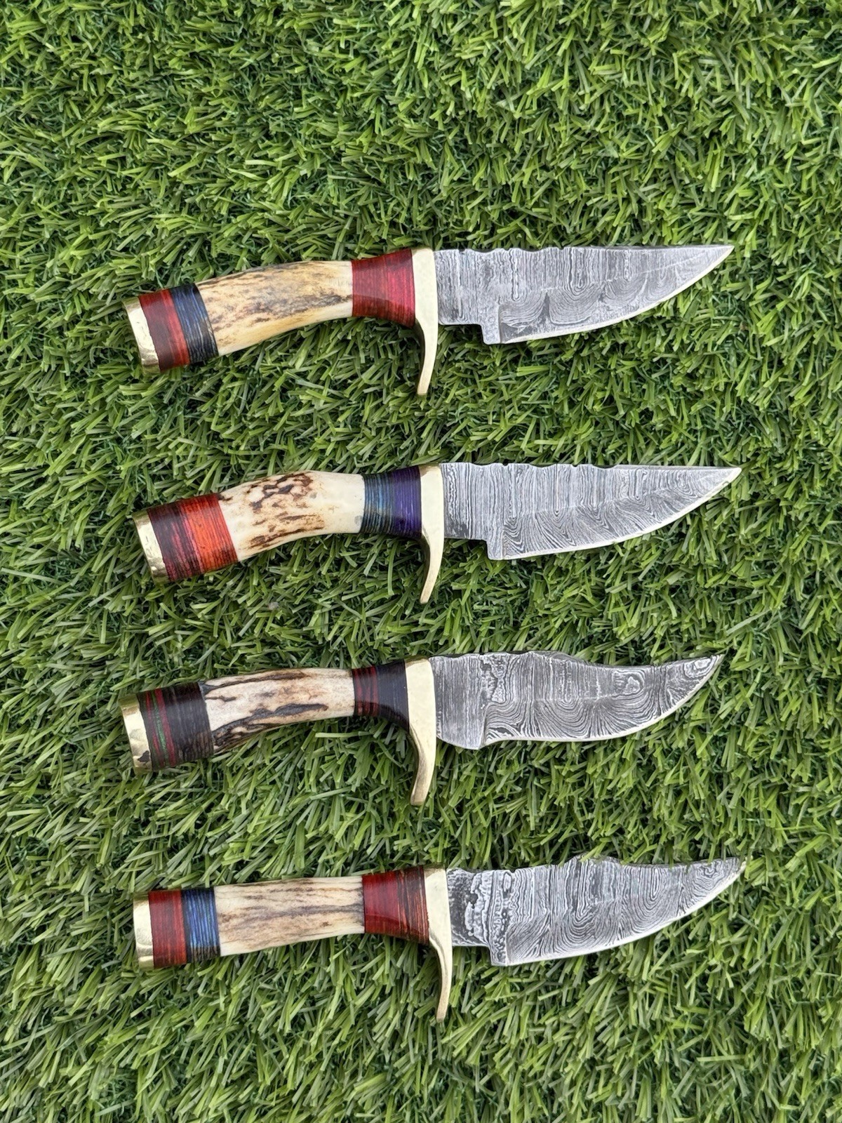 LOT OF 20PCS, 6'' INCH SKINNER KNIFE STAG HORN HANDLE HANDMADE DAMASCUS W/SHEATH