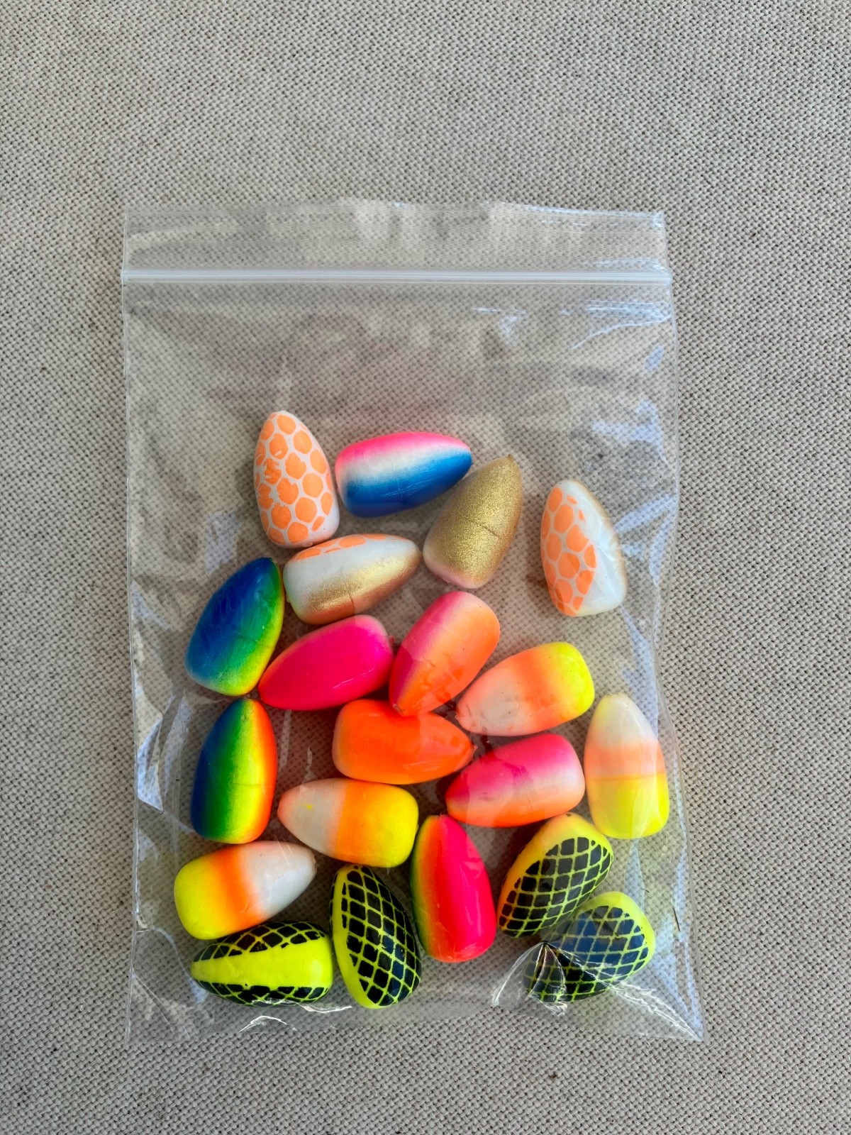 Bullet Floats, pompano surf fishing, custom colors, 20 pack (20mm)