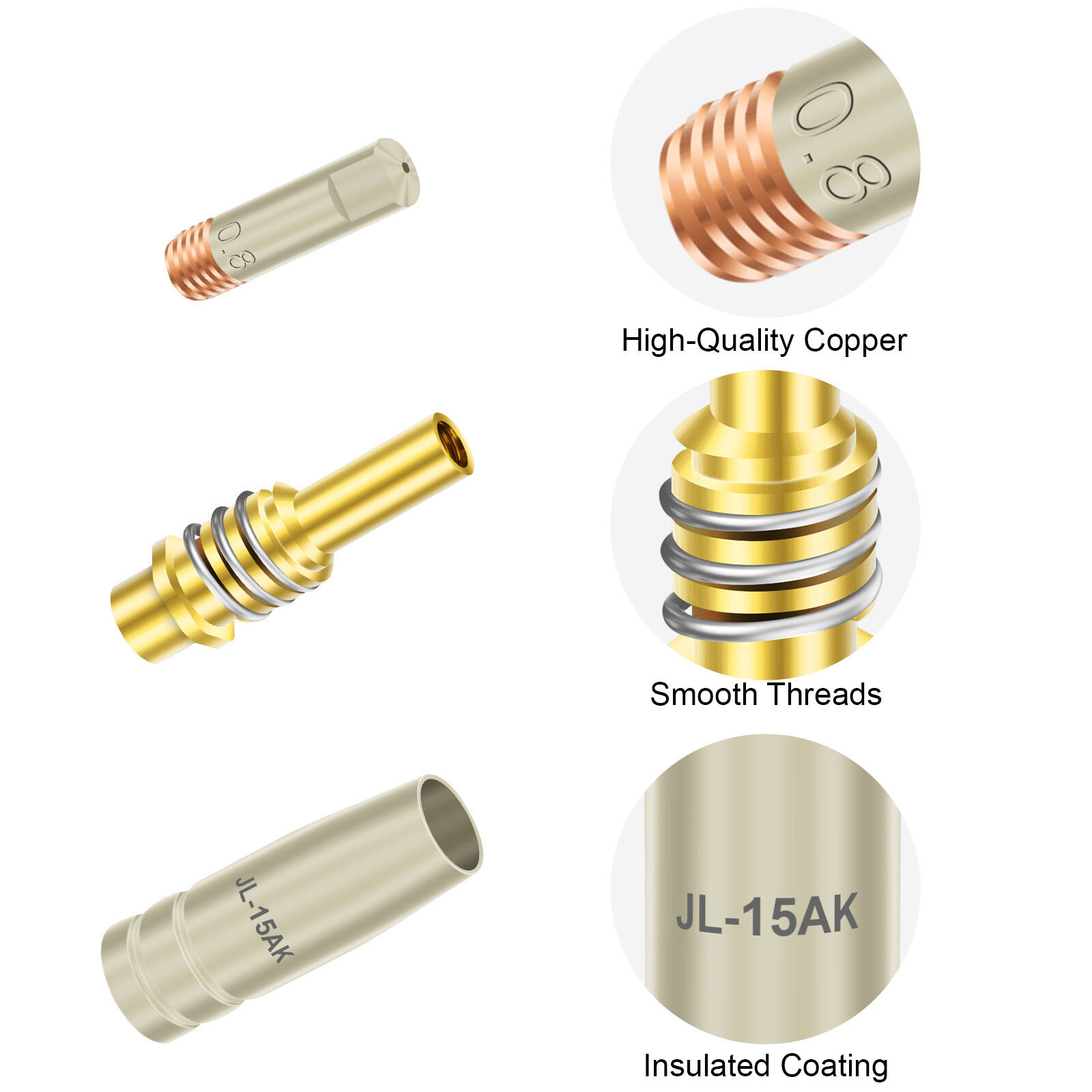 15AK Welding Gun Accessories 0.03'' 0.8mm Contact Tip Nozzle Diffuser 14pcs