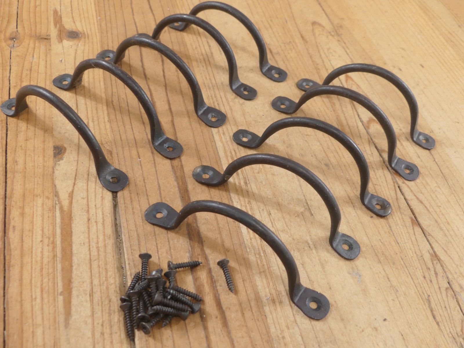 10 Hand Forged Iron Drawer Bin Pulls Cabinet Handles Kitchen Bath Primitive
