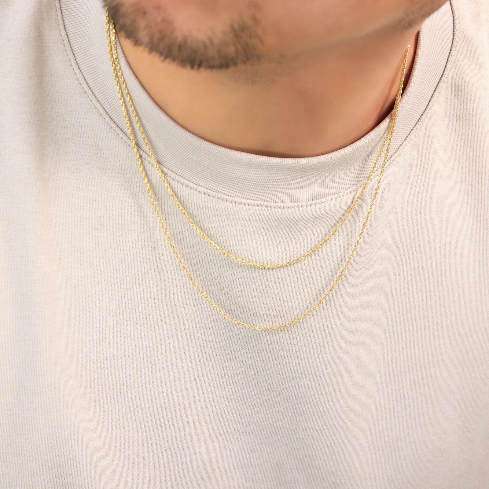 14K Yellow Gold Diamond Cut Rope Chain Necklace 1.5mm - 5mm, Men Women 16"- 30"