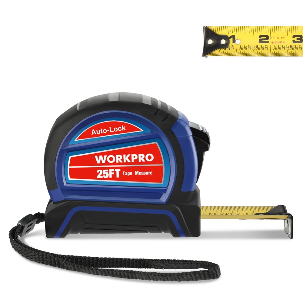 WORKPRO 25 FT Auto-Lock Tape Measure Magnetic Hook Fractions 1/8" 1/32" Accuracy