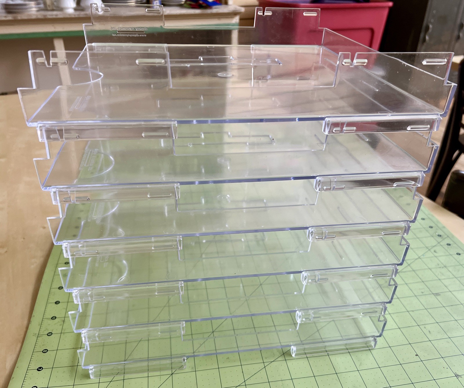 Display Dynamics 6 Clear Acrylic Stackable 12.5x13.25x2 Paper Tray Organization