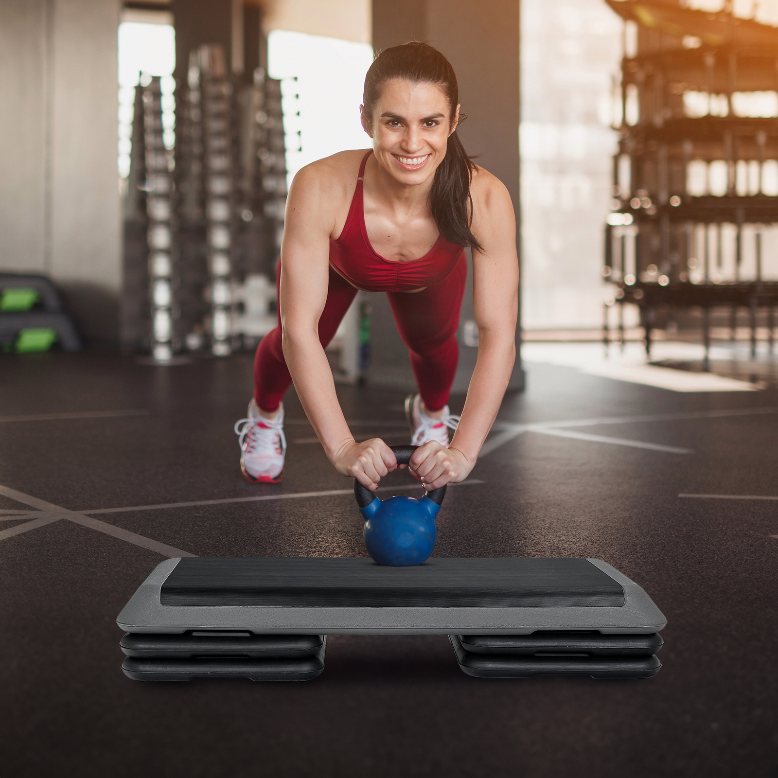 43'' Exercise Aerobic Step Platform Adjustable Fitness Stepper w/4 Risers Grey