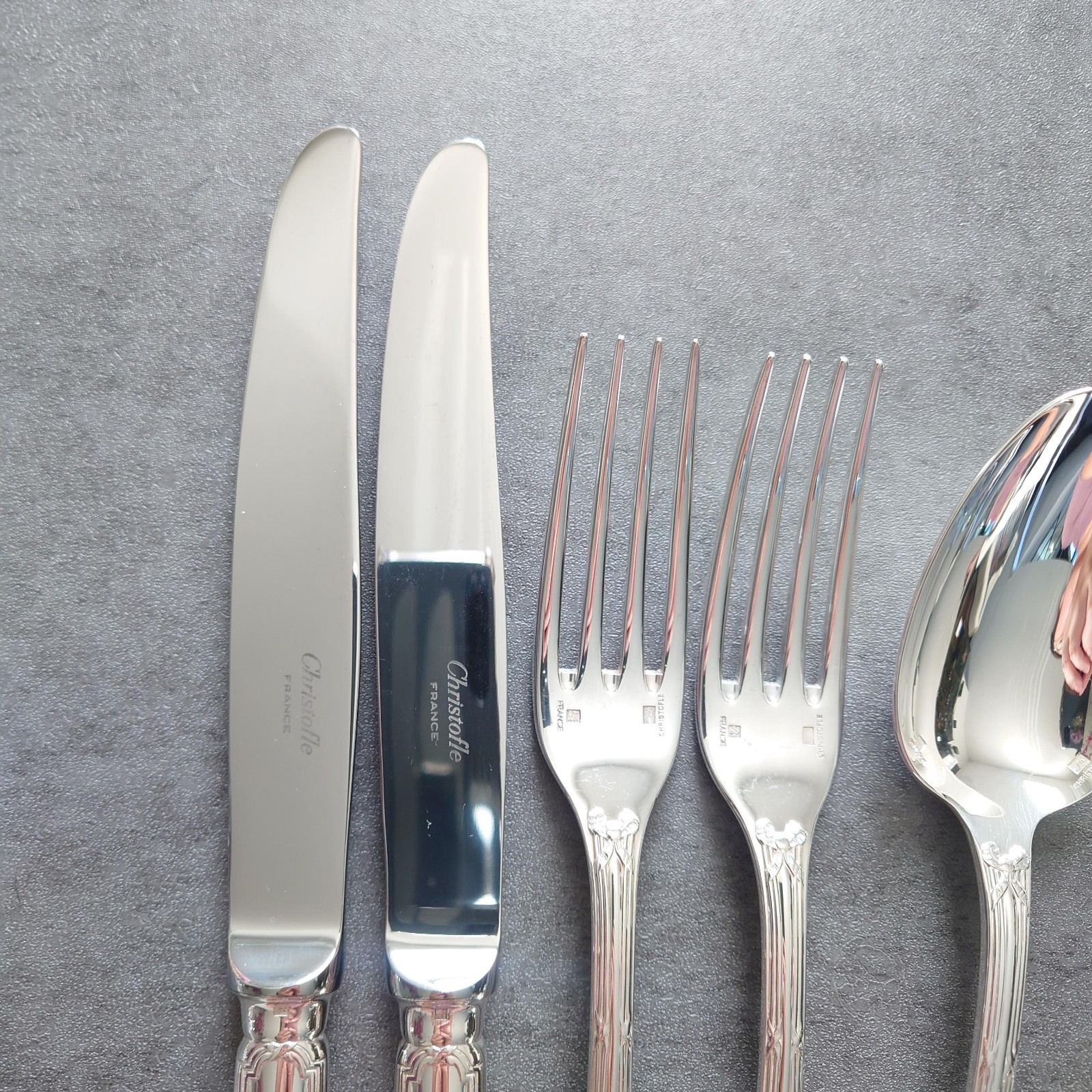 Christofle Rubans 6pcs Flatware Silverplated Table Knife Fork Spoon Excellent