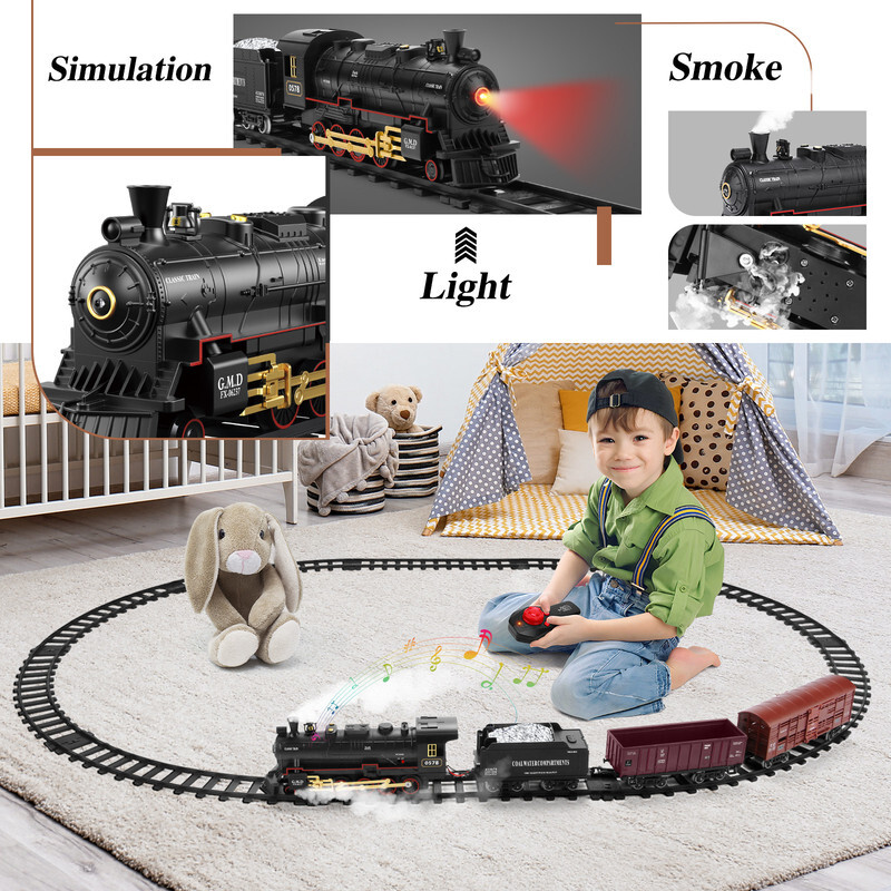 Steam Train Set Remote Control Locomotive Railroad Train RC Toy Kids Boys Gift