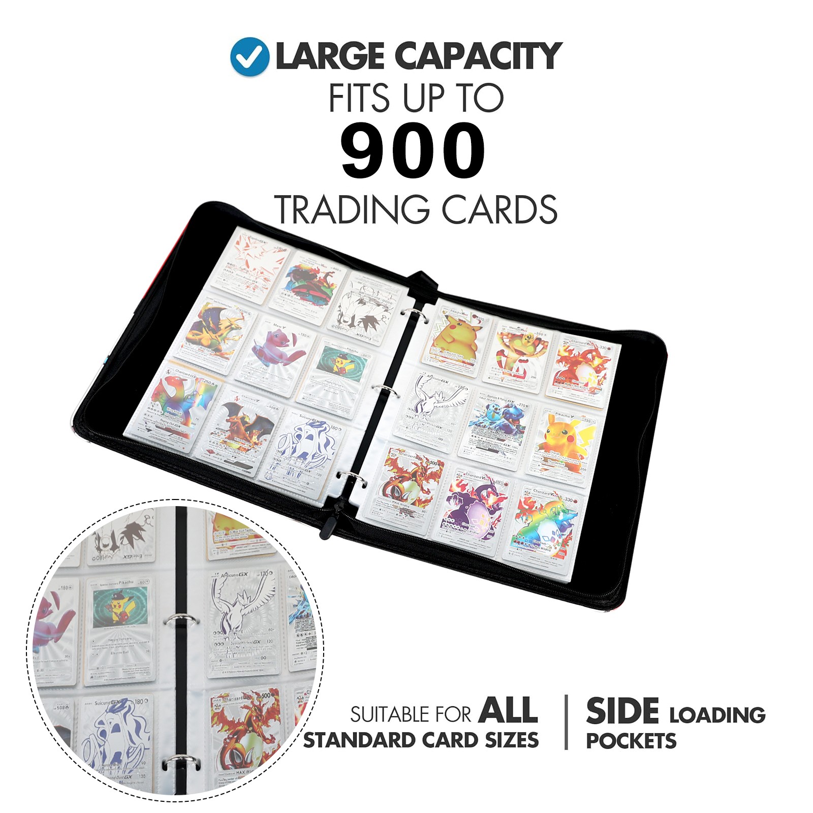 900 Cards Pocket Binder 9 Pocket Game Sport Trading Card Album Folder -Bulbasaur
