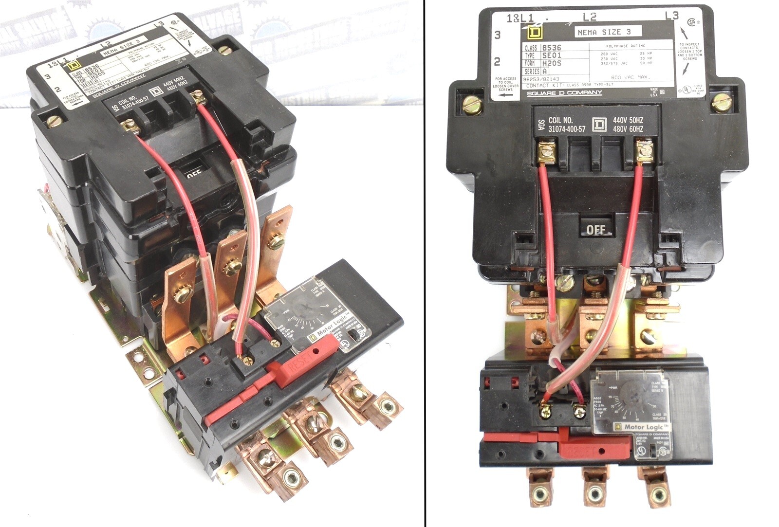 SQUARE-D 8536SEO1H20S SZ 3 MOTOR STARTER LOGIC 25-50HP Coil 480V 90A 600V TESTED
