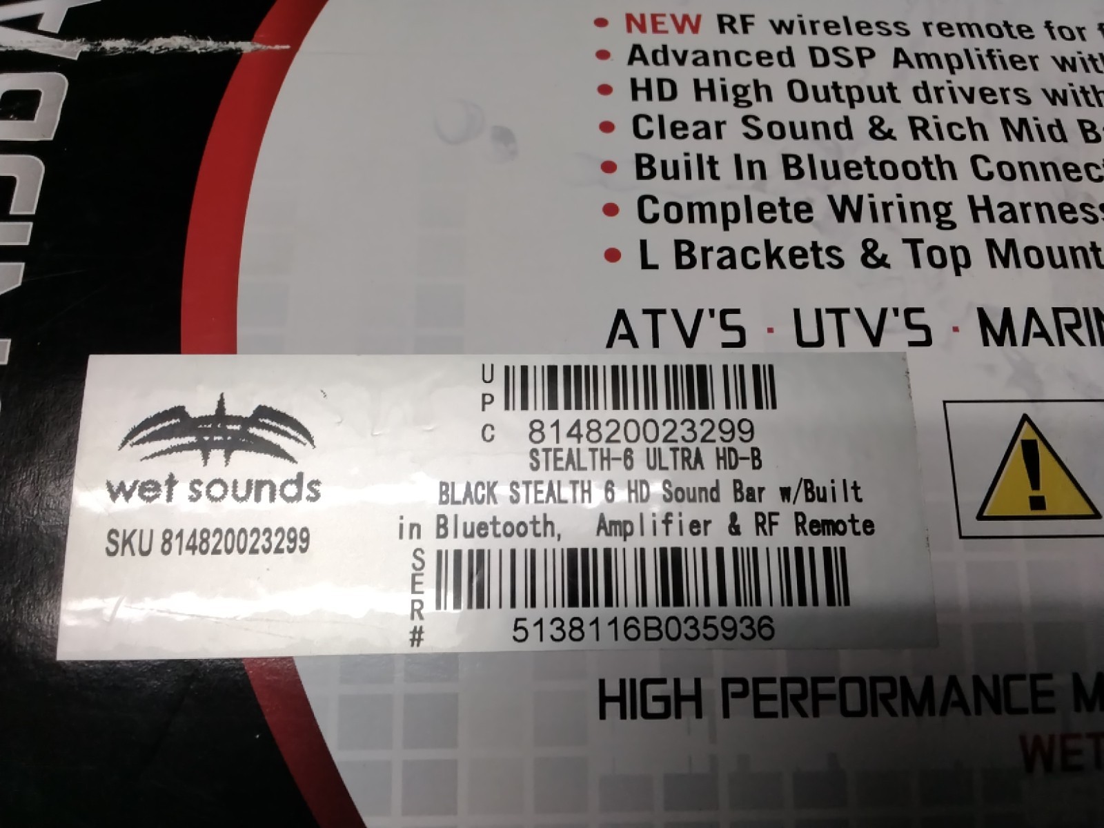 Wet Sounds STEALTH-6 ULTRA HD-B Bluetooth® Soundbar With Remote - 814820023299