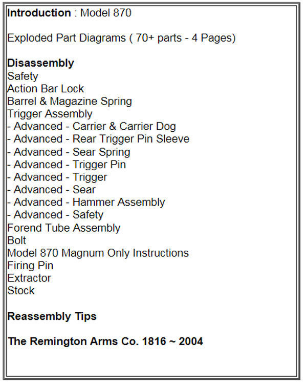 Remington 870 Manual Book Takedown Shotgun Disassembly Guide from Gun-Guides