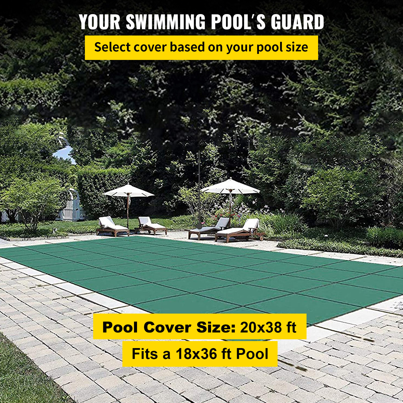 VEVOR 20x38 ft Pool Safety Cover Rectangular Inground Swimming Pool Winter Cover