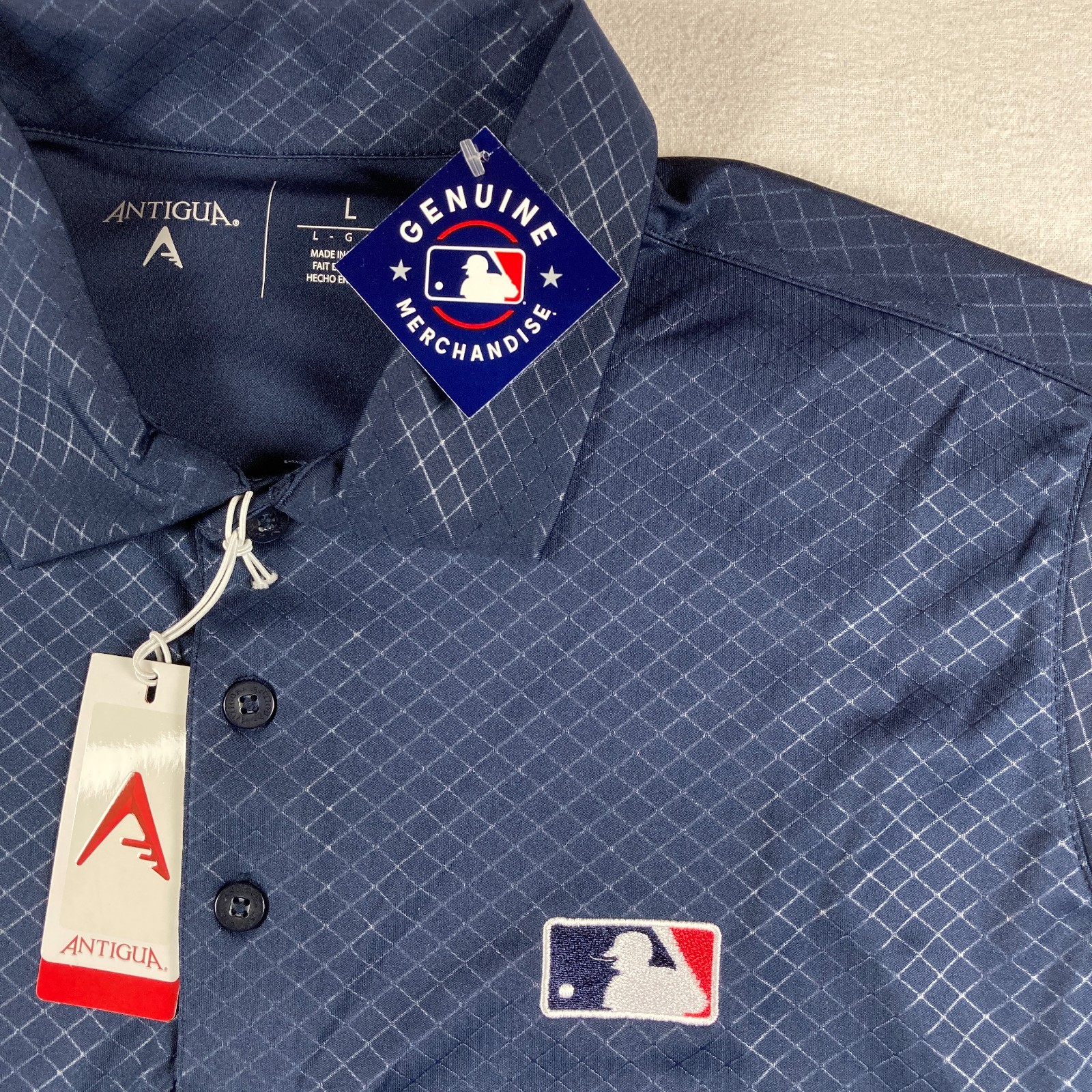 NEW Antigua Inspire MLB Golf Polo Mens Large Blue Navy Logo Diamond Stretch
