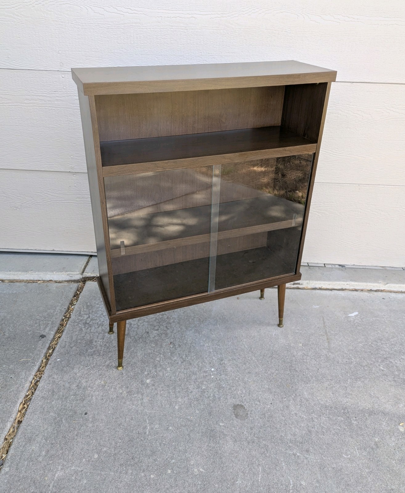 Vintage Mid Century Modern Bookcase Shelf Display Cabinet Sliding Glass Door E26