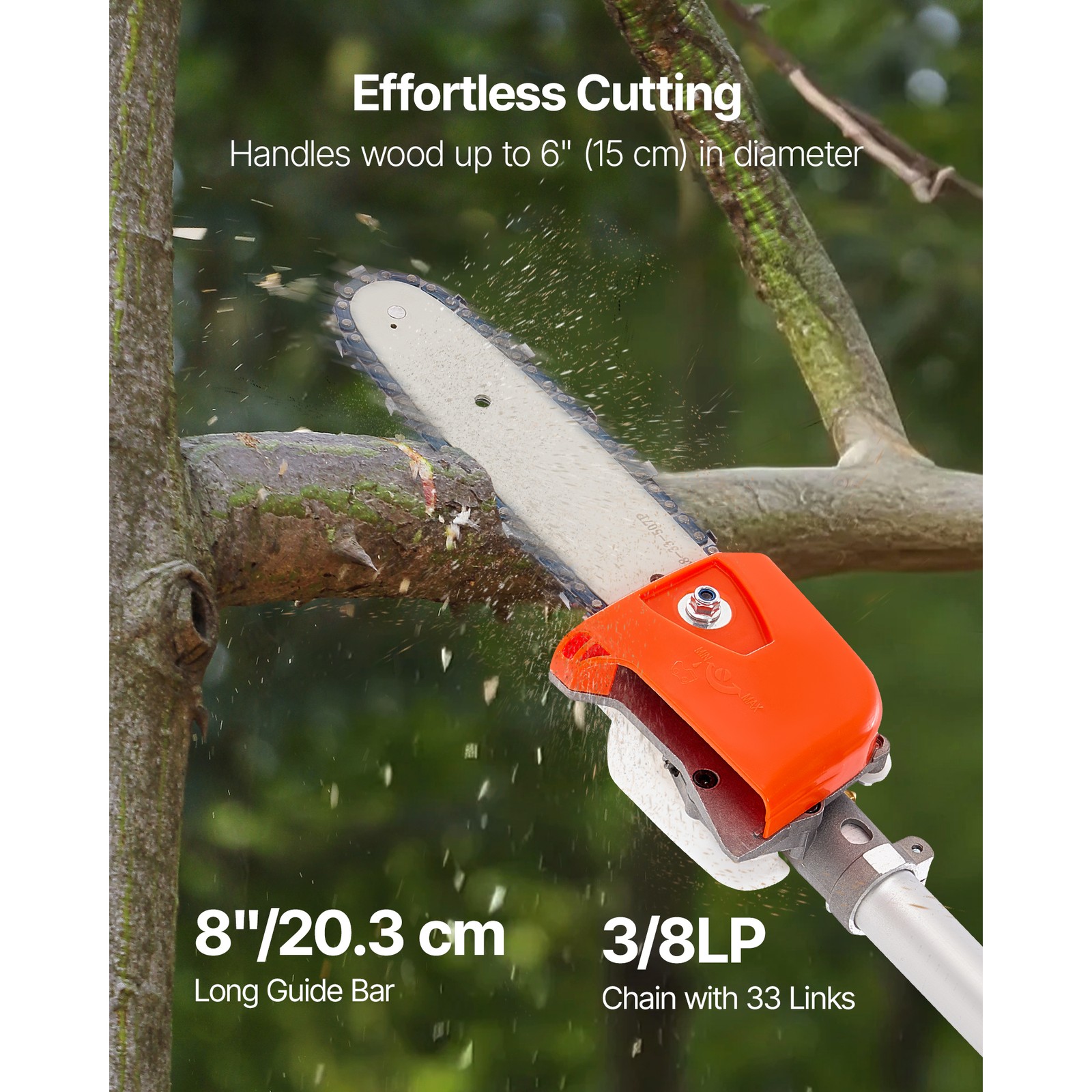 Gas Pole Saw 25CC 2-Stroke Extendable Cordless Tree Trimmer 8 in Cutting Bar