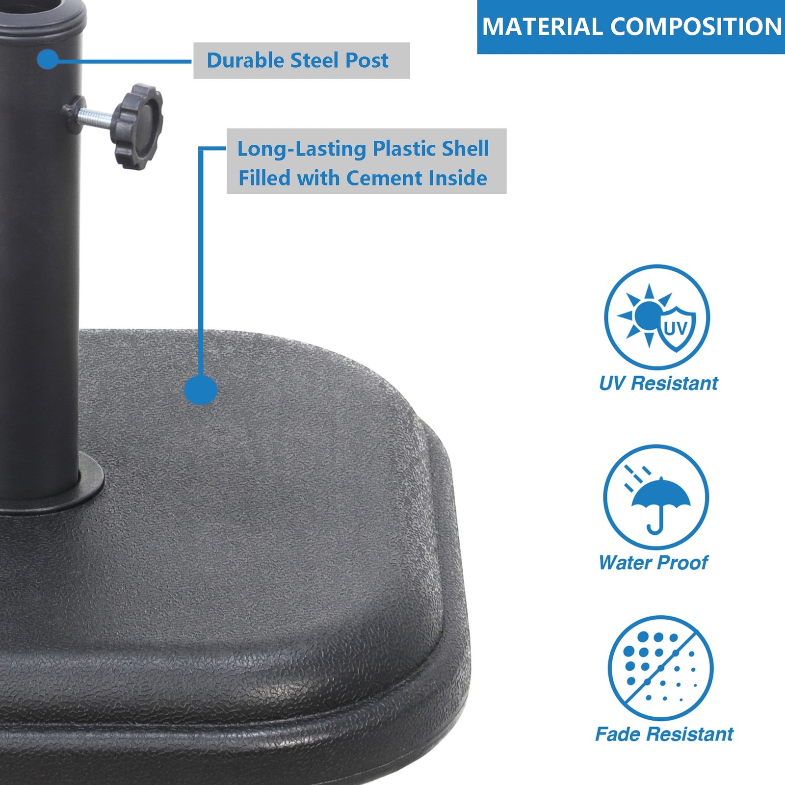 24 lb. Square Patio Umbrella Base Outdoor Umbrella Stand For Use