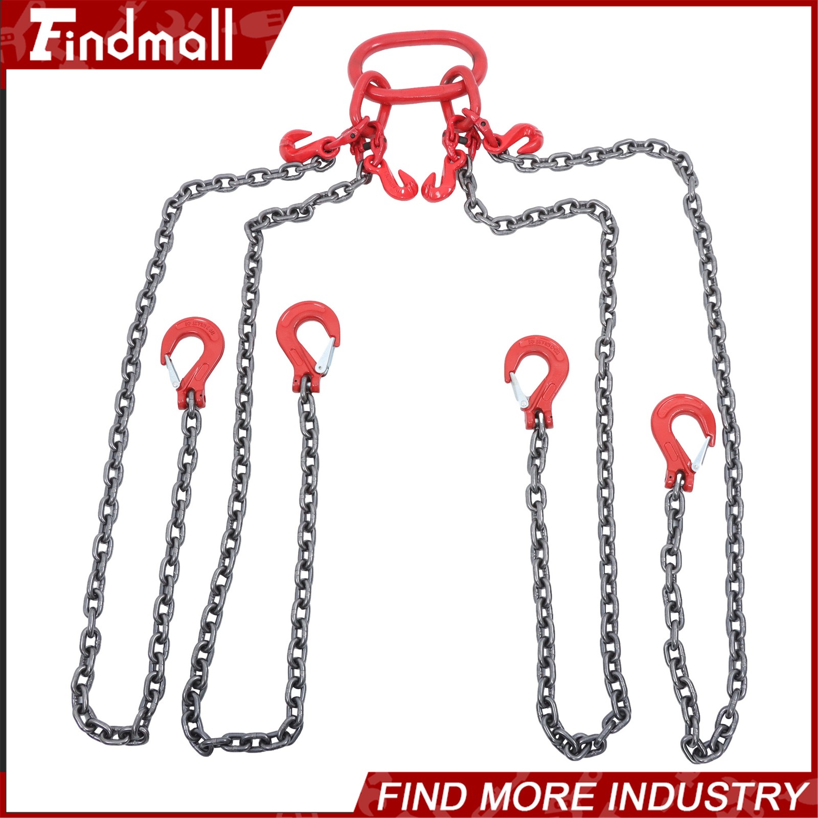 Findmall Chain Sling 5/16In × 5FT G80 11000Lbs 4 Legs Lifting Chain W/Adjusters