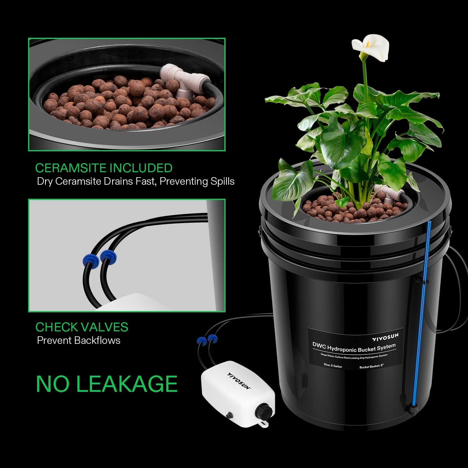 VIVOSUN DWC Hydroponics Grow System,1 /2/4/8 Bucket With Top Drip Kit, 5-Gallon