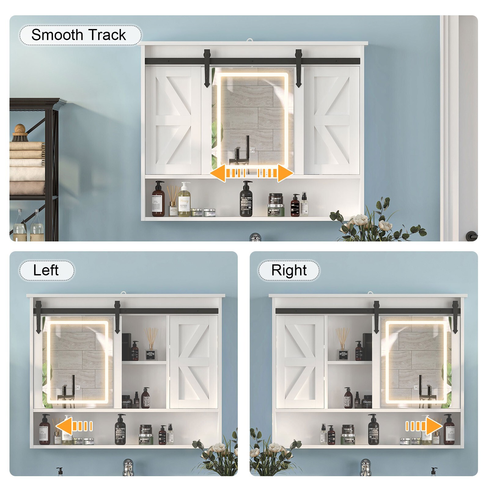 Wall Mounted Bathroom Cabinet Medicine Cabinet Organizer w/ Mirror Door & Lights