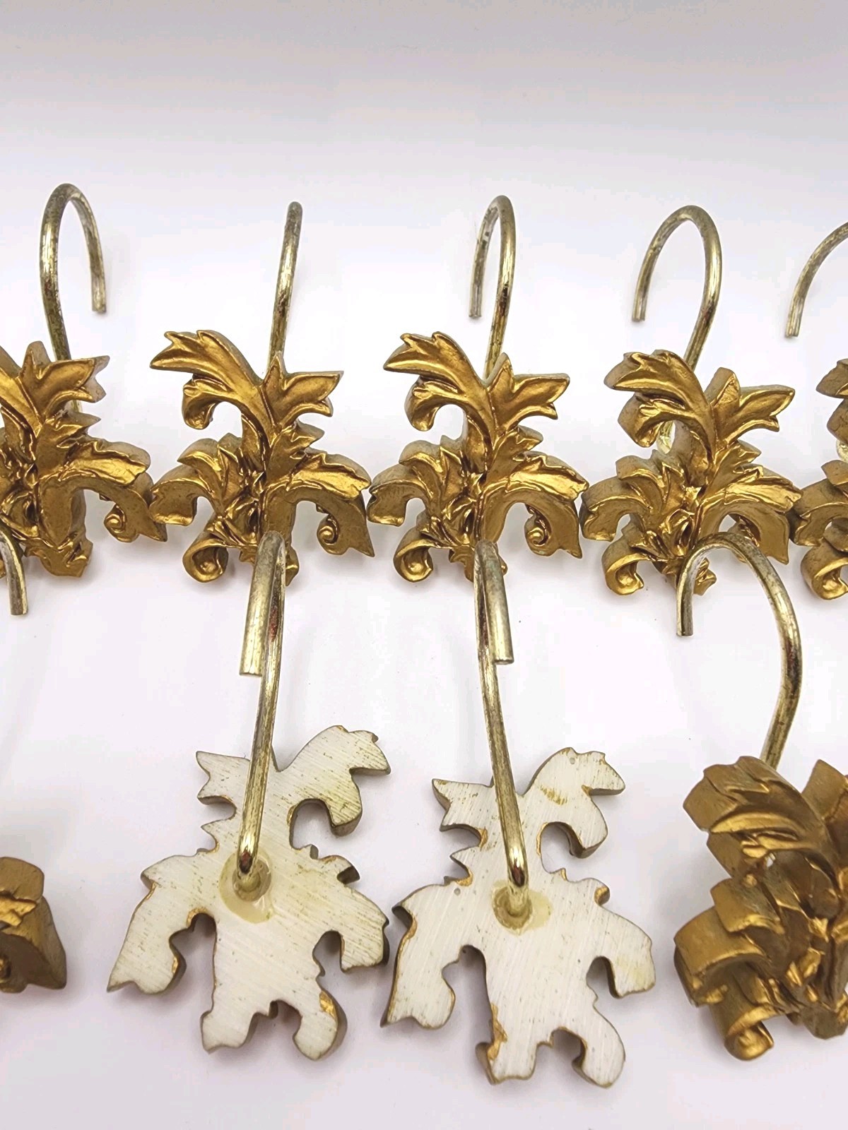 Decorative Floral Shower Curtain Hooks Set of 12 Gold Polished Metal Bathroom