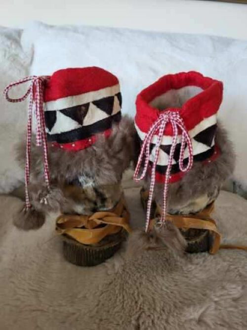 Vintage Handmade Fur, Skin, Leather, Felt & Glass Beaded Native Alaskan Mukluks