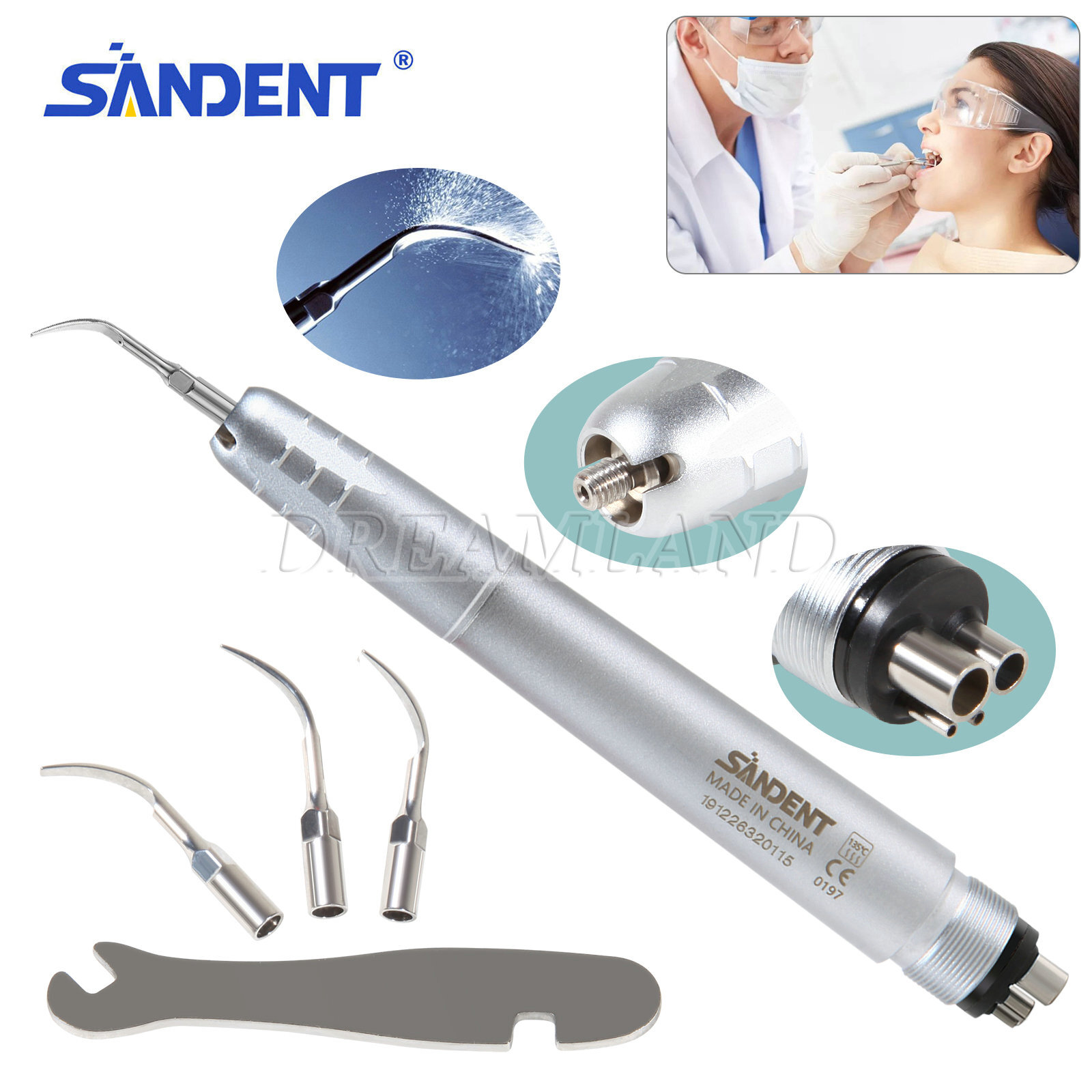 USA Dental Ultrasonic Air Perio Scaler Handpiece Hygienist 2 4 Holes with 3 Tips