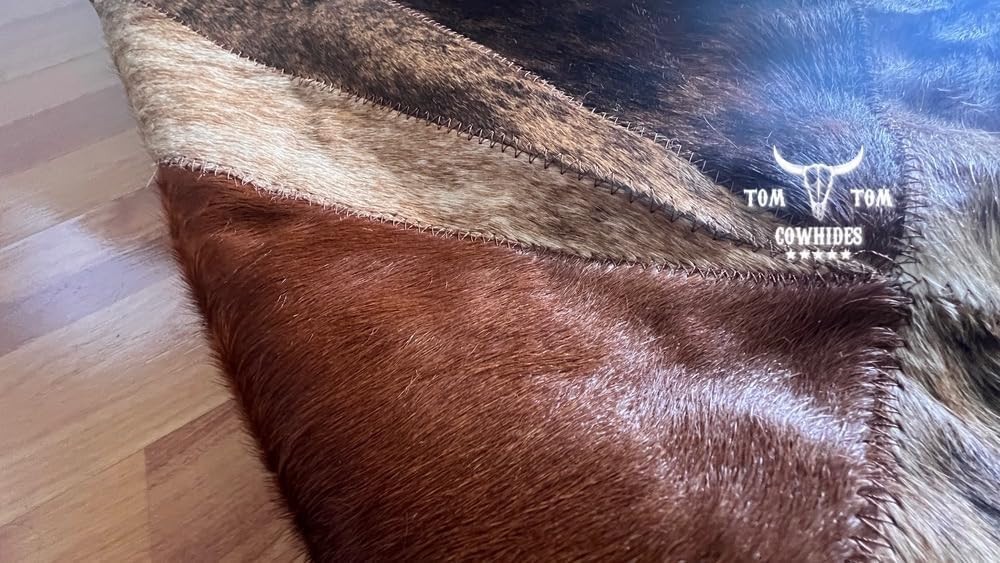 Cowhides Rug Leather Star Cow Hide Patchwork Area Round Carpet 40, Brown