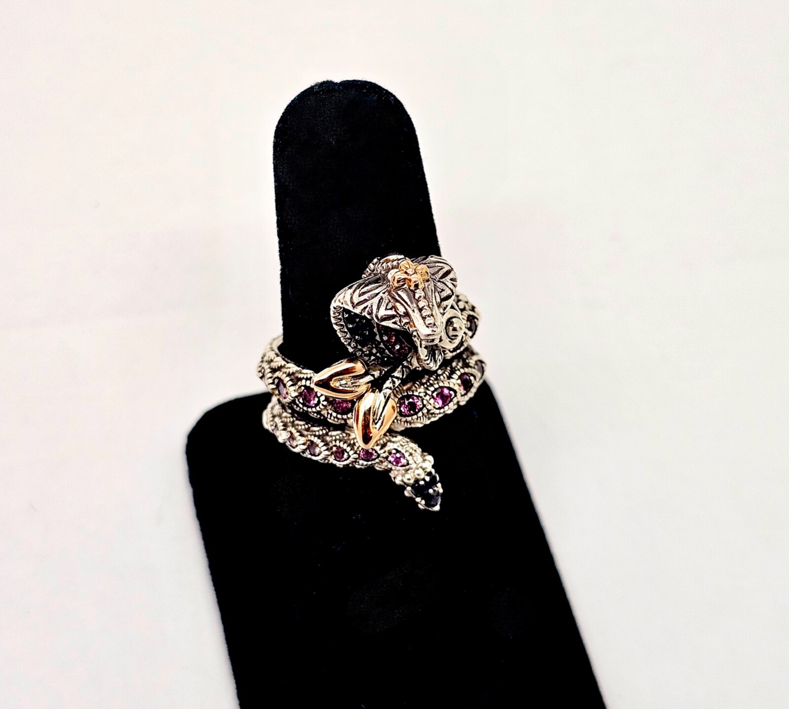 BARBARA BIXBY STERLING SILVER 18K MULTI-STONE KING COBRA SNAKE RING,9,BOX/POUCH