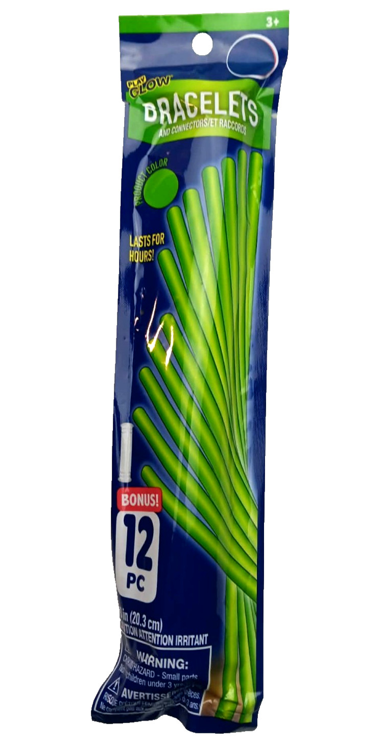 (Pack of 12) Glow Bracelets with Connectors Green Glow Sticks 8 Inch Last Hours