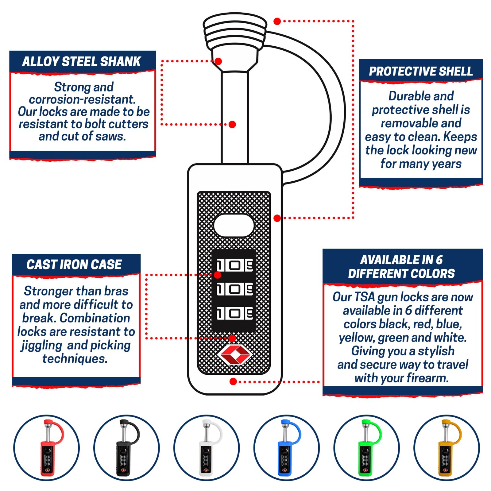 TSA Gun Case Lock Combination Blue for Pistol & Rifle Firearm- Safety &Assurance