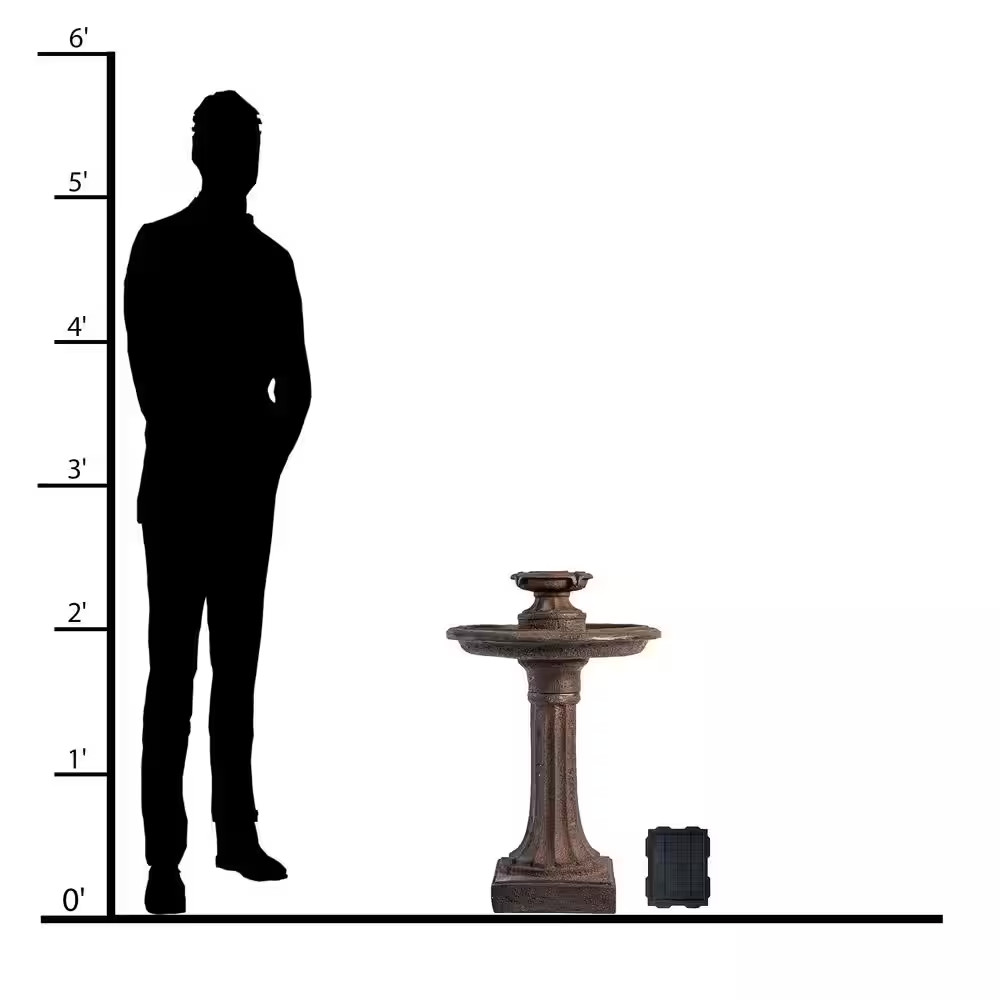 Xbrand 28-Inch Brown Solar Birdbath Fountain with Panel Pump