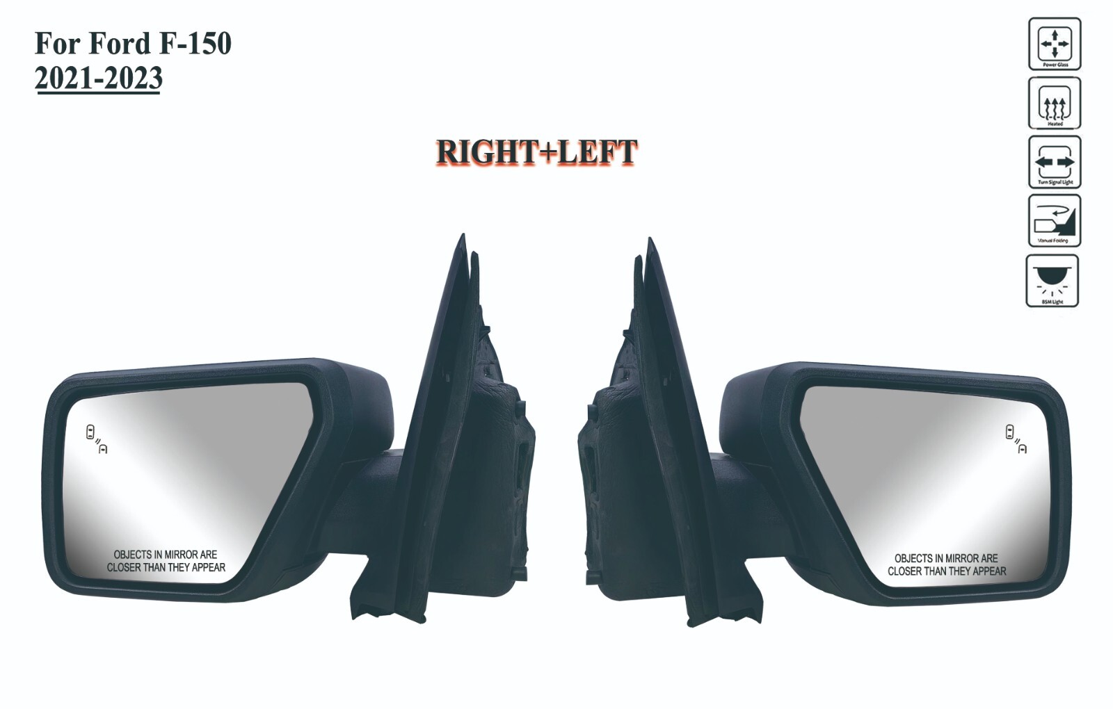 Pair Right+Left Side Mirror with BLIS and Light Manua Fold for 21-24 Ford F-150