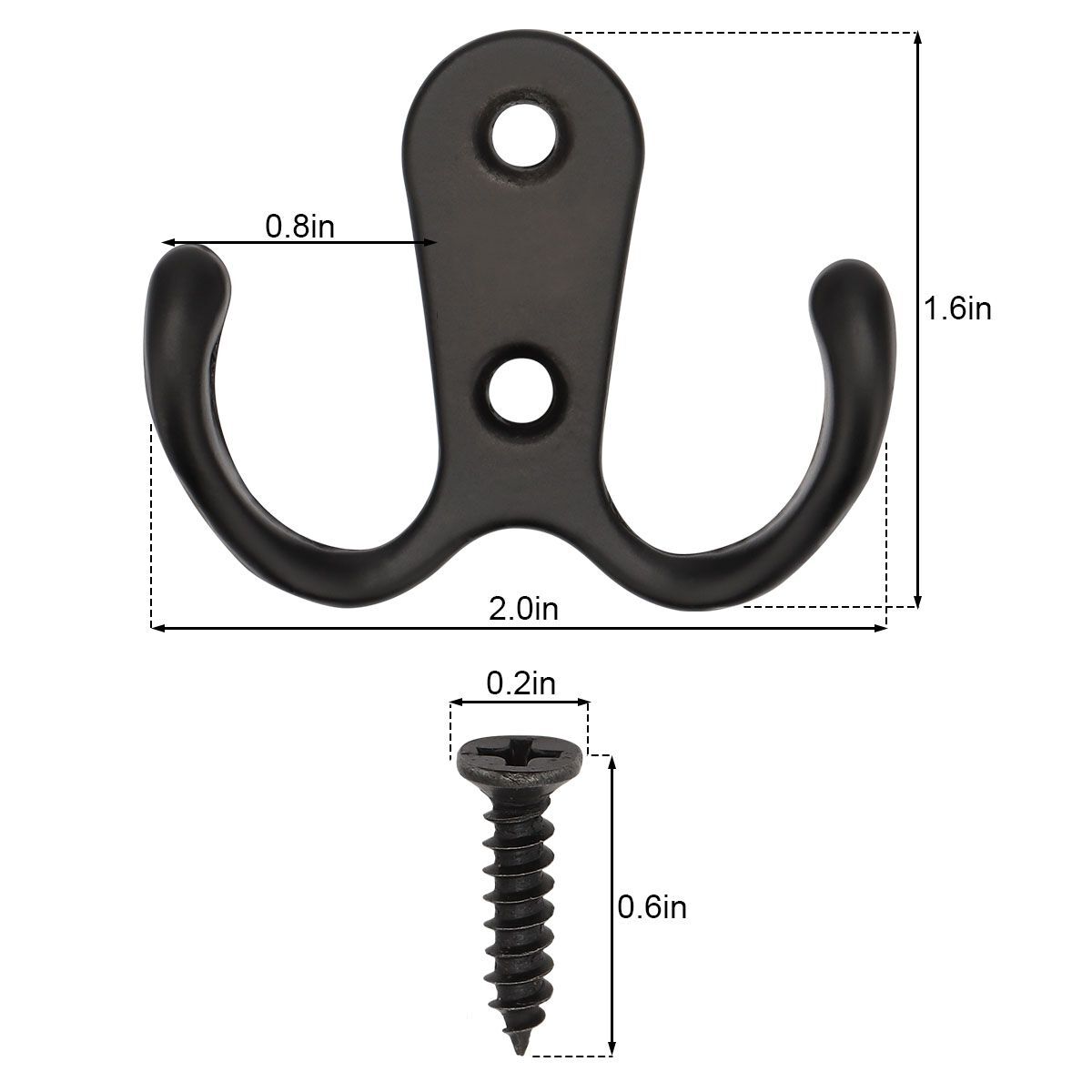 10/20pcs Heavy Duty Double Prong Coat Hooks Wall Mounted Retro Robe Hat Clothes